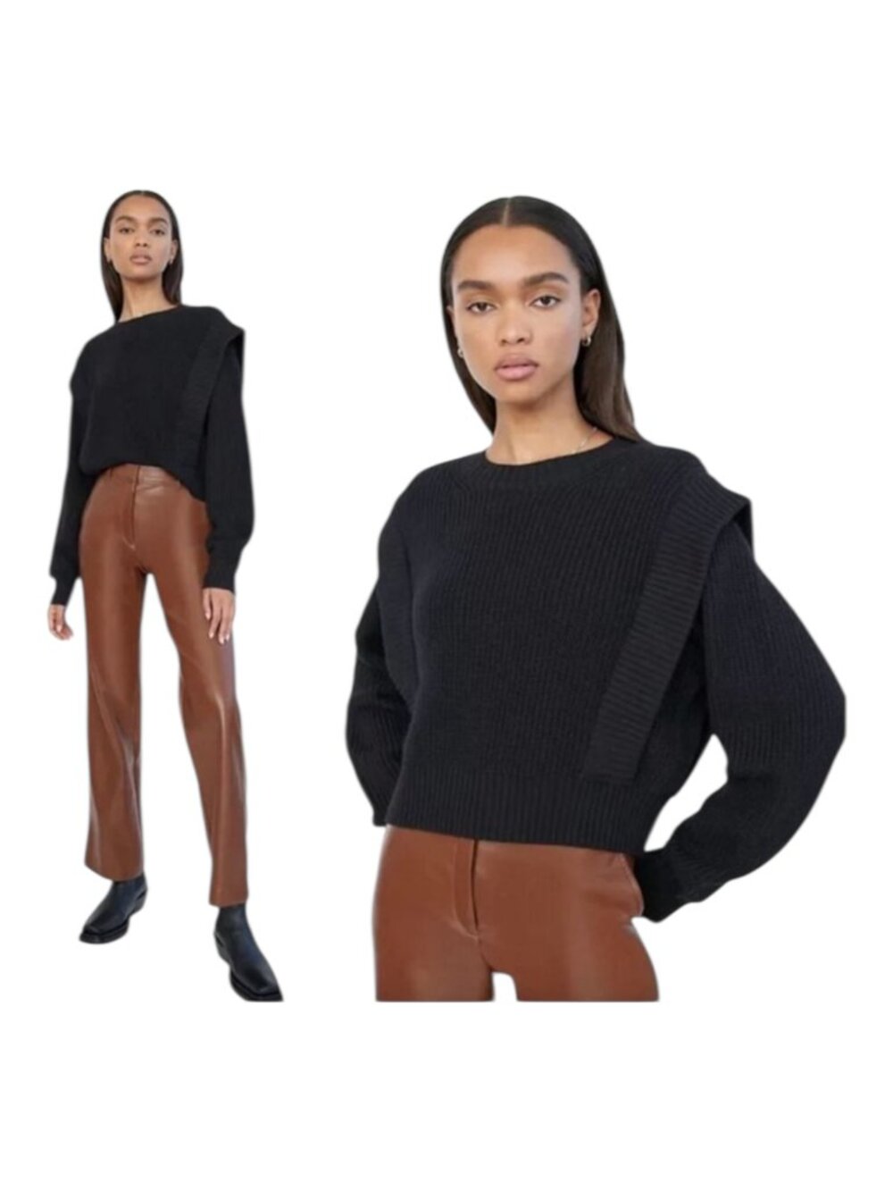 Babaton Grazia Merino Wool Sweater With Shoulder Pads Contemporary